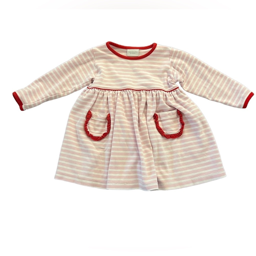 Squiggles by Charlie Pink Red Striped Popover Dress Size 24 months